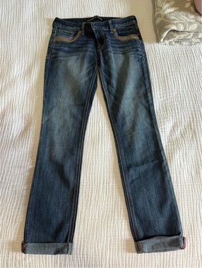 Express Women’s Slim Straight Jeans in Medium/Dark Blue